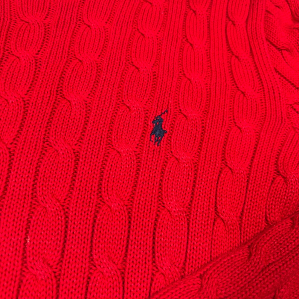 Ralph Lauren Sweater Mens Large Red Cable Knit Cotton Crewneck Long Sleeve Pony - Picture 3 of 11